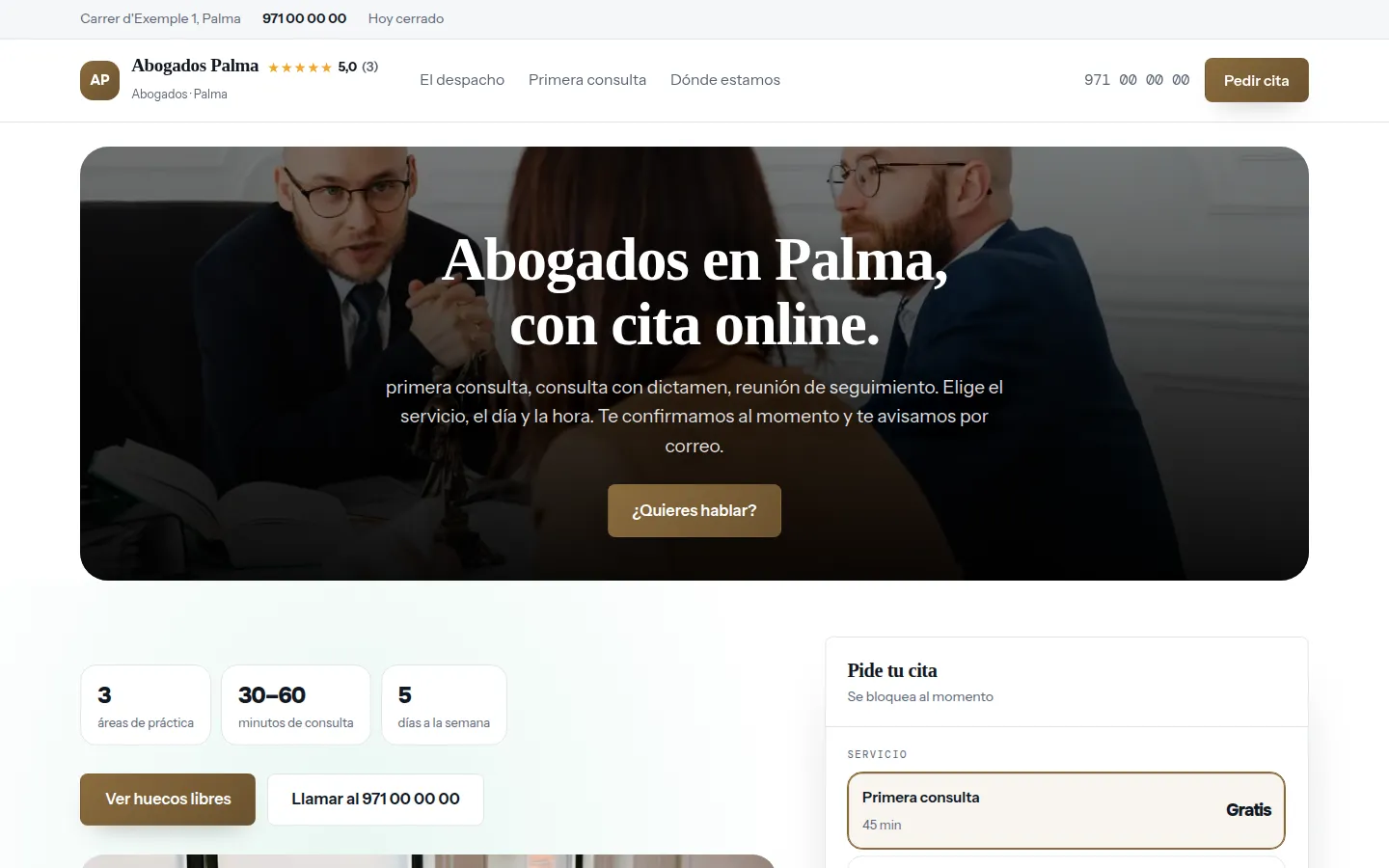 Ejemplo de página web para abogados hecha con Agendra