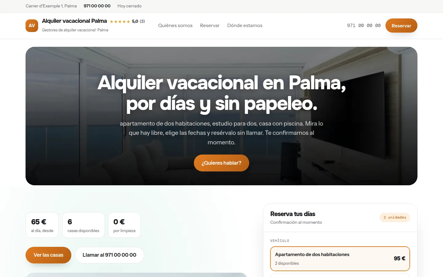 Ejemplo de página web para gestores de alquiler vacacional hecha con Agendra