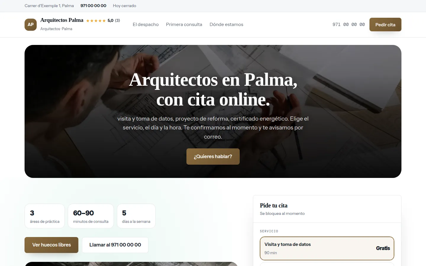 Ejemplo de página web para arquitectos hecha con Agendra