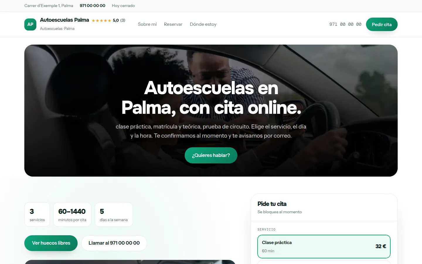 Ejemplo de página web para autoescuelas hecha con Agendra