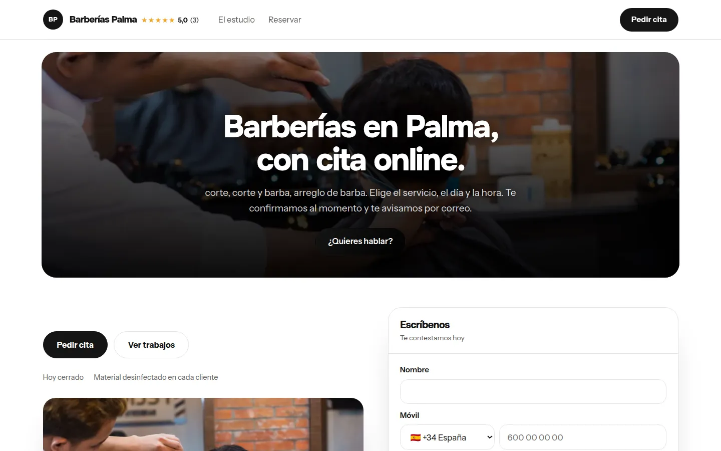 Ejemplo de página web para barberías hecha con Agendra