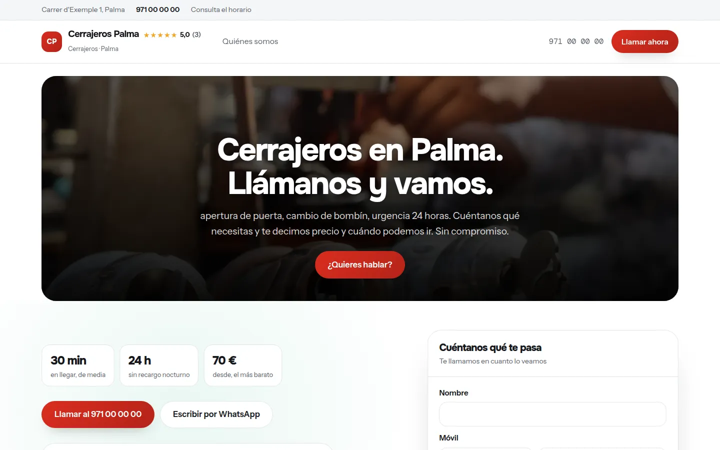 Ejemplo de página web para cerrajeros hecha con Agendra