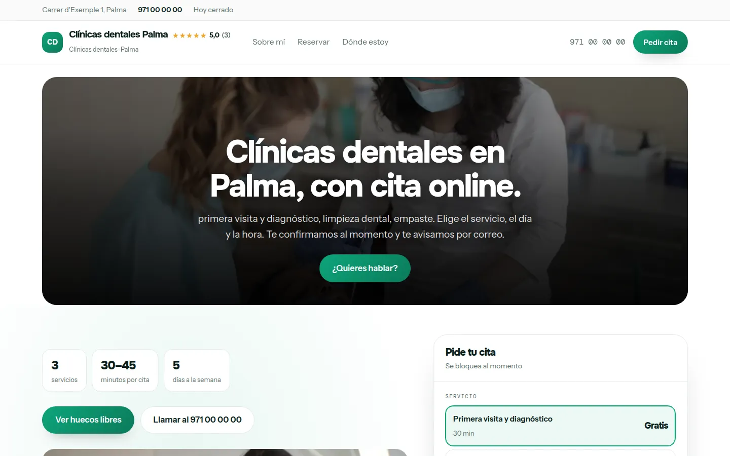 Ejemplo de página web para clínicas dentales hecha con Agendra