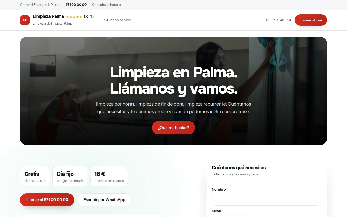 Web de ejemplo hecha con Agendra para empresas de limpieza