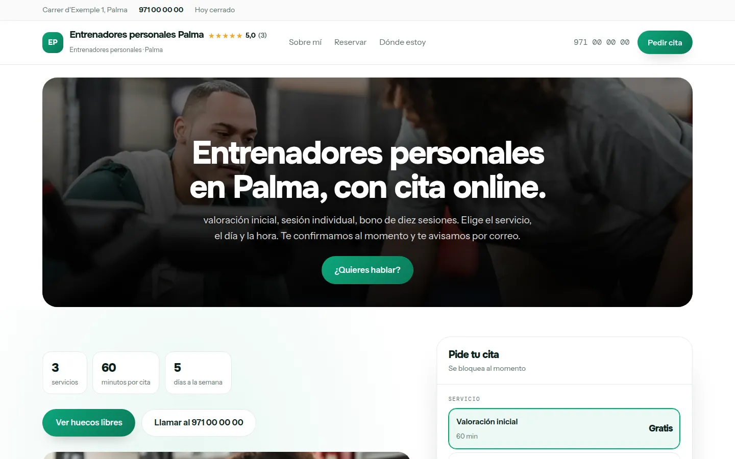 Web de ejemplo hecha con Agendra para entrenadores personales
