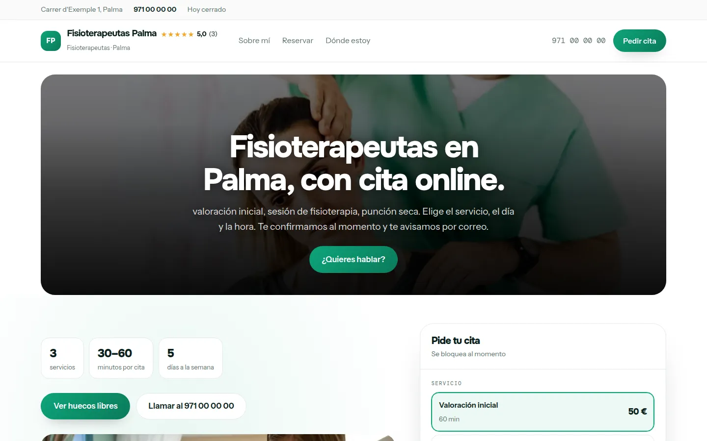 Ejemplo de página web para fisioterapeutas hecha con Agendra