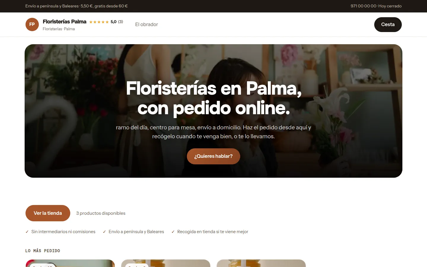 Ejemplo de página web para floristerías hecha con Agendra