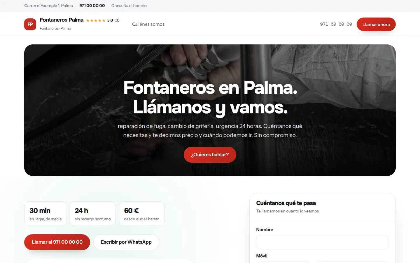 Ejemplo de página web para fontaneros hecha con Agendra