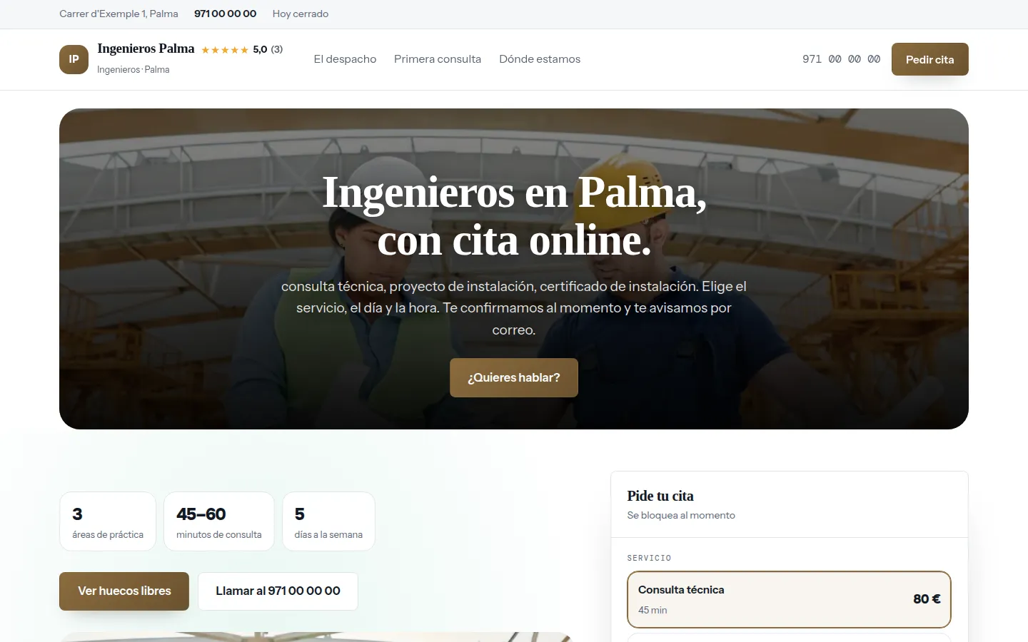 Web de ejemplo hecha con Agendra para ingenieros