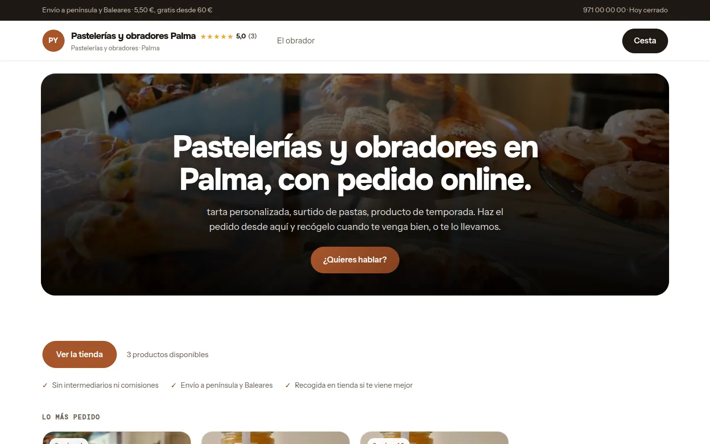 Ejemplo de página web para pastelerías y obradores hecha con Agendra