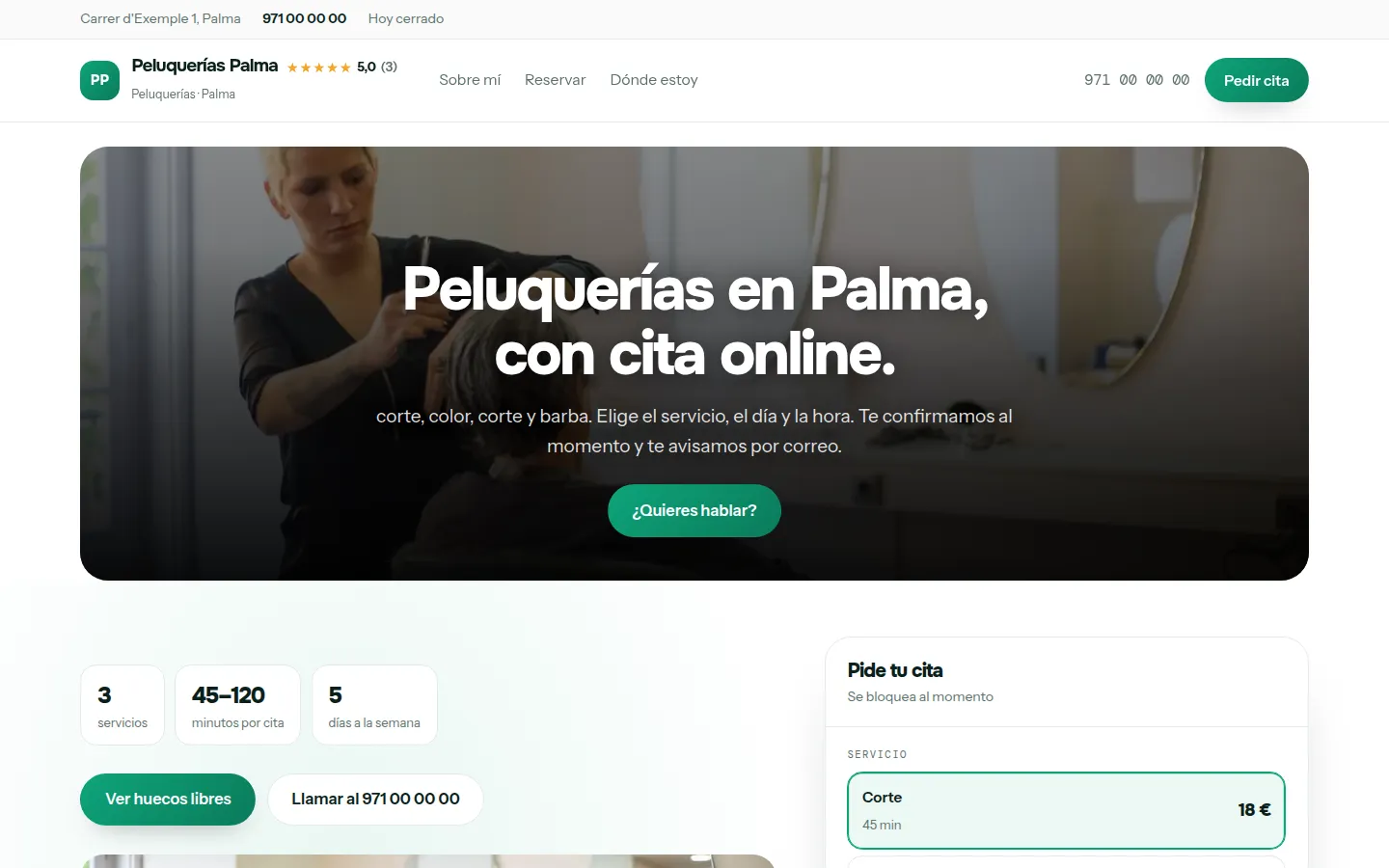 Ejemplo de página web para peluquerías hecha con Agendra