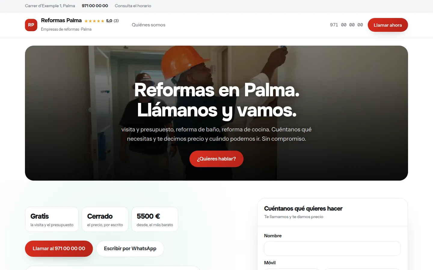 Ejemplo de página web para empresas de reformas hecha con Agendra