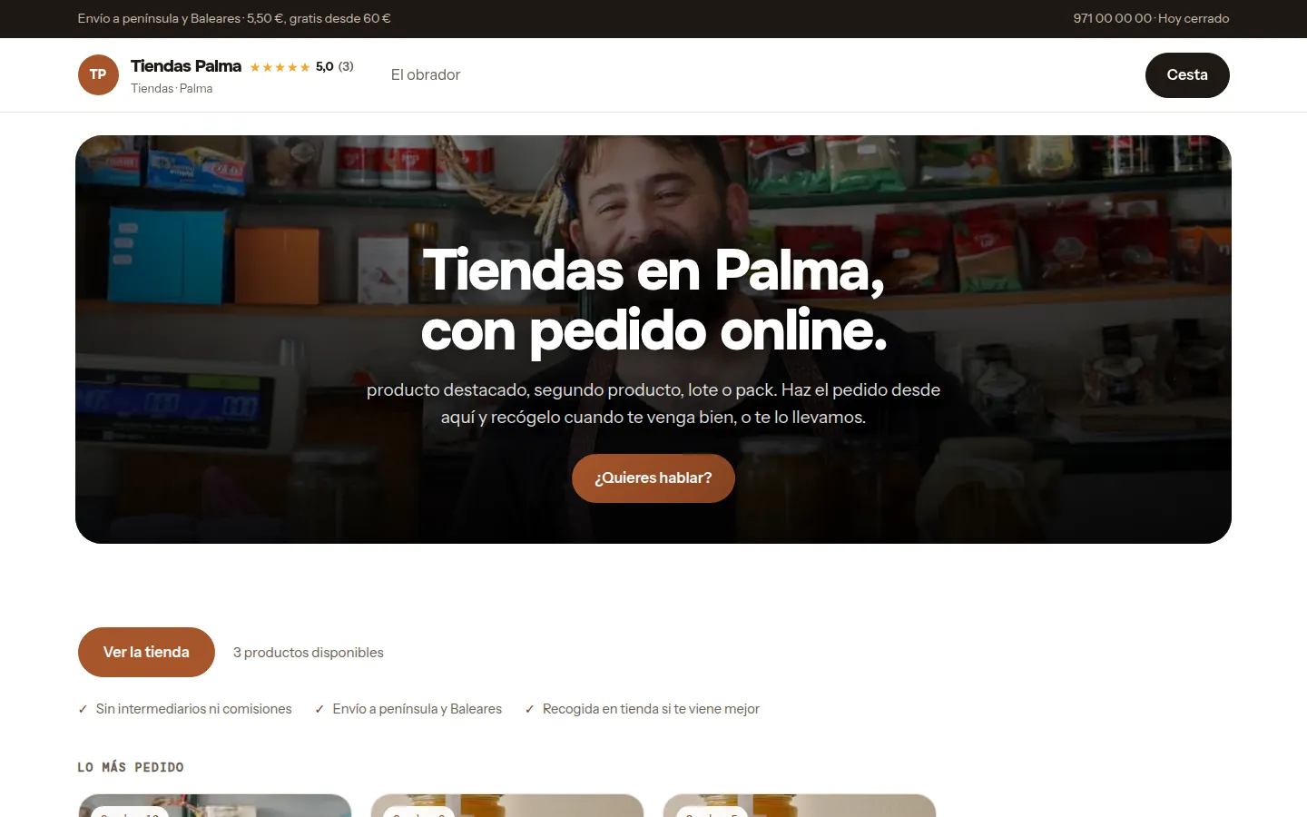 Ejemplo de página web para tiendas hecha con Agendra