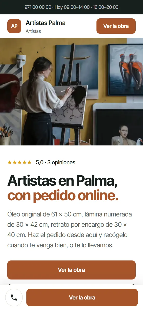 Web de ejemplo para artistas vista en el móvil