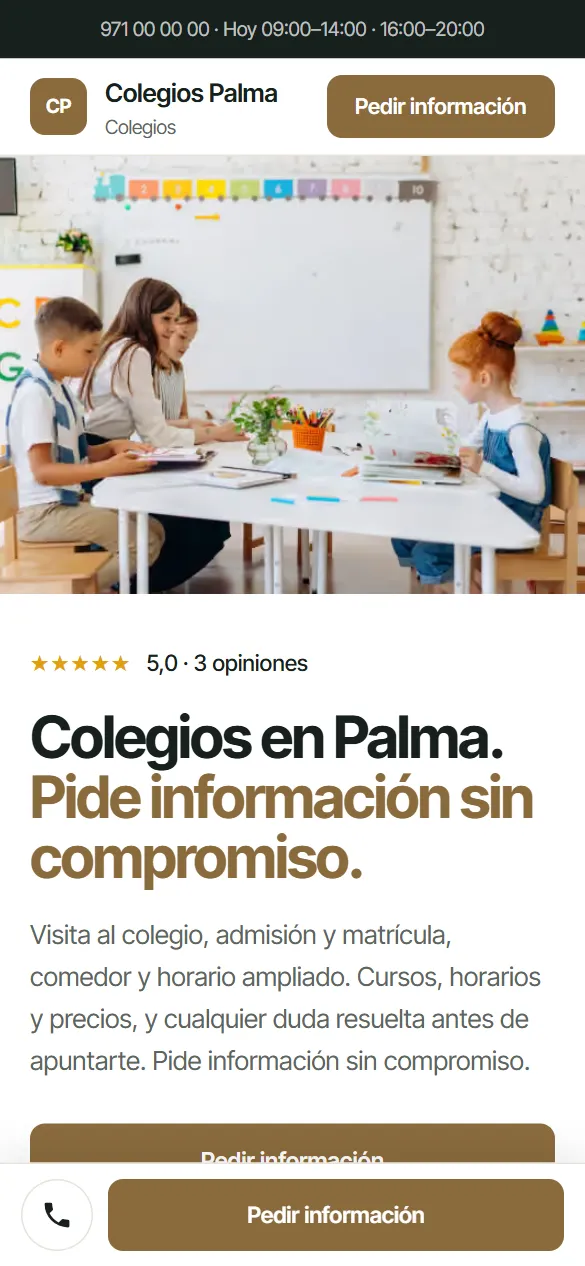 Web de ejemplo para colegios vista en el móvil