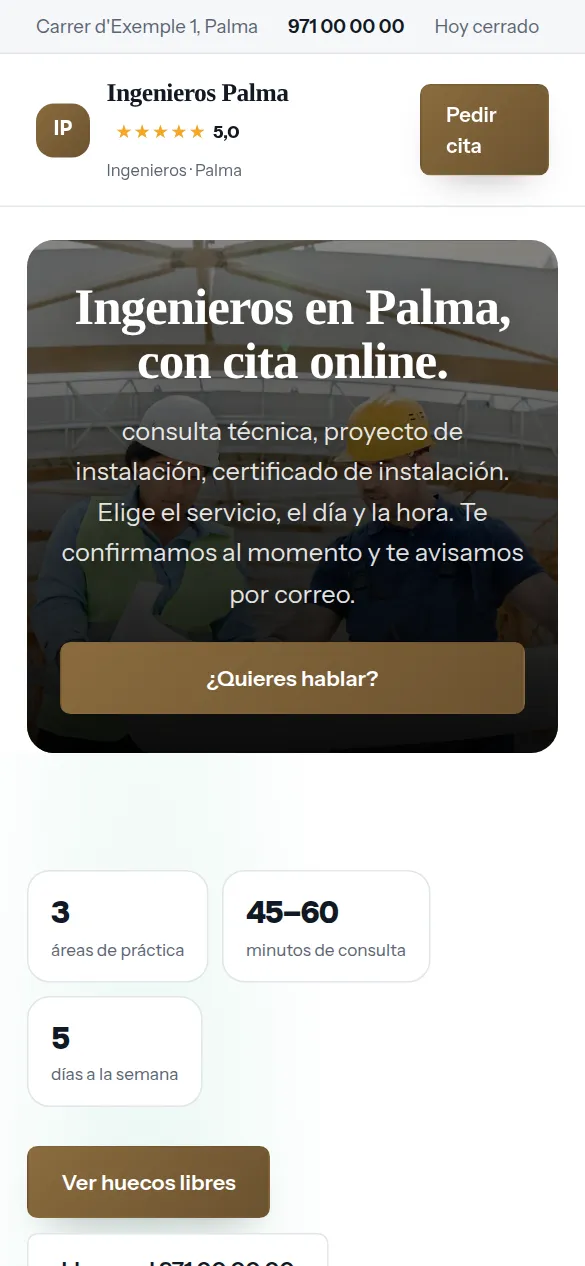 La misma web de ingenieros vista en el móvil