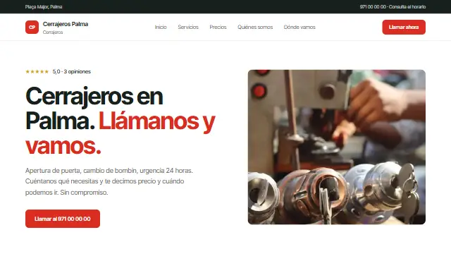 Diseño Clara en la web de muestra de un negocio de tipo urgencias