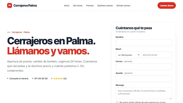 Diseño Lienzo en la web de muestra de un negocio de tipo urgencias