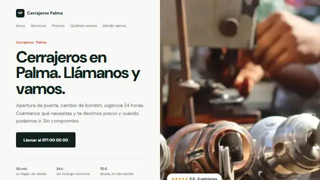 Diseño Partida en la web de muestra de un negocio de tipo urgencias