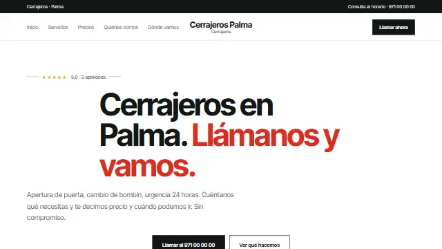 Diseño Escaparate en la web de muestra de un negocio de tipo urgencias