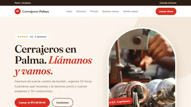 Diseño Cálida en la web de muestra de un negocio de tipo urgencias
