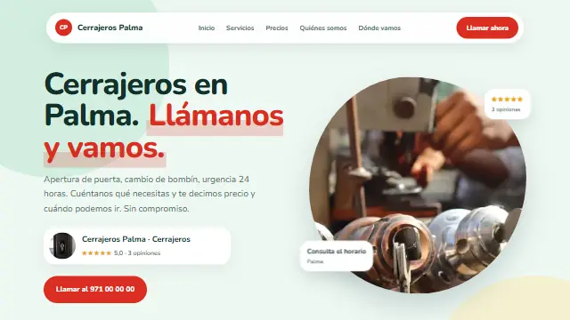 Diseño Cercana en la web de muestra de un negocio de tipo urgencias