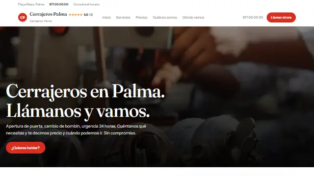 Diseño Panorama en la web de muestra de un negocio de tipo urgencias
