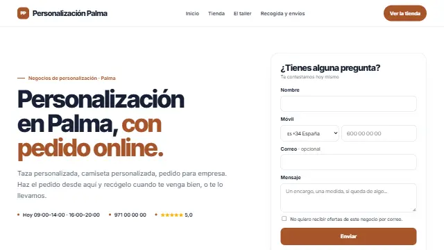 Diseño Lienzo en la web de muestra de un negocio de tipo tienda