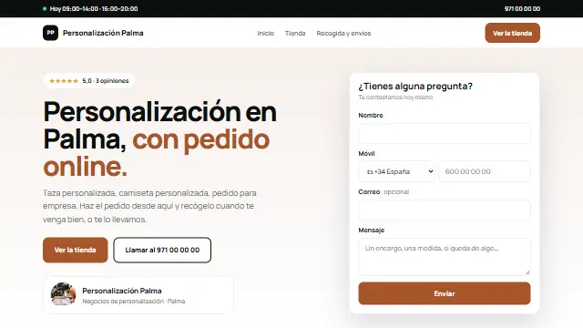 Diseño Directa en la web de muestra de un negocio de tipo tienda
