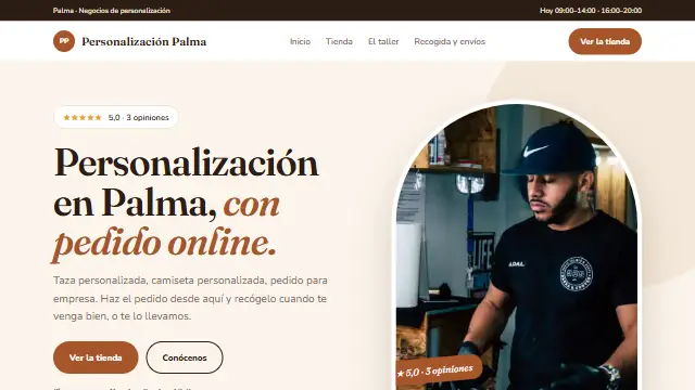 Diseño Cálida en la web de muestra de un negocio de tipo tienda