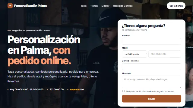 Diseño Contraste en la web de muestra de un negocio de tipo tienda