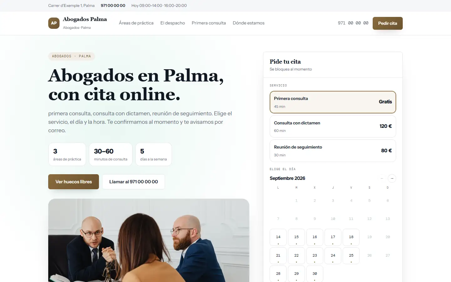 Web de ejemplo para abogados vista en un ordenador
