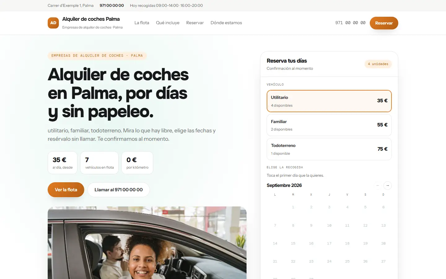 Web de ejemplo para empresas de alquiler de coches vista en un ordenador