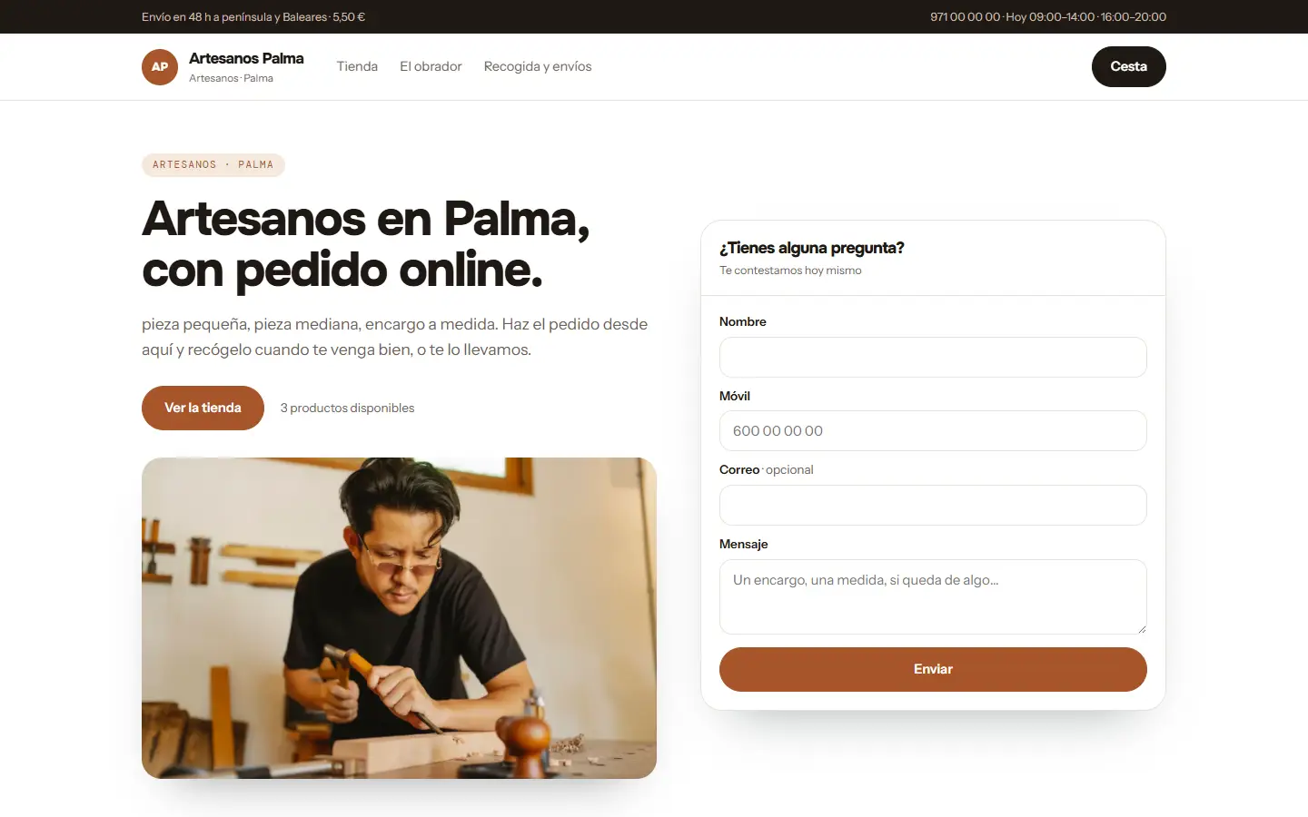 Ejemplo de web de una tienda, con su catálogo, sus precios y el pedido online