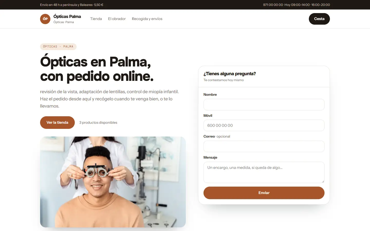 Ejemplo de web de una consulta, con sus servicios y el calendario de citas