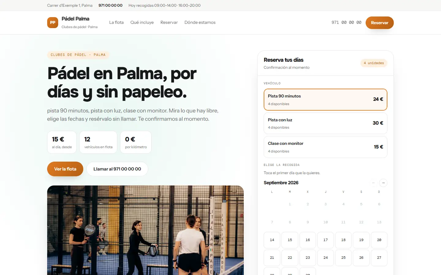 Ejemplo de web de un centro deportivo, con sus clases y la reserva de plaza