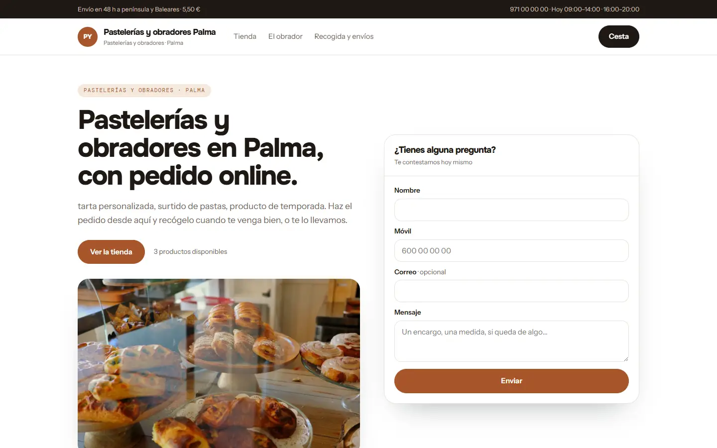 Ejemplo de web de una tienda, con su catálogo, sus precios y el pedido online