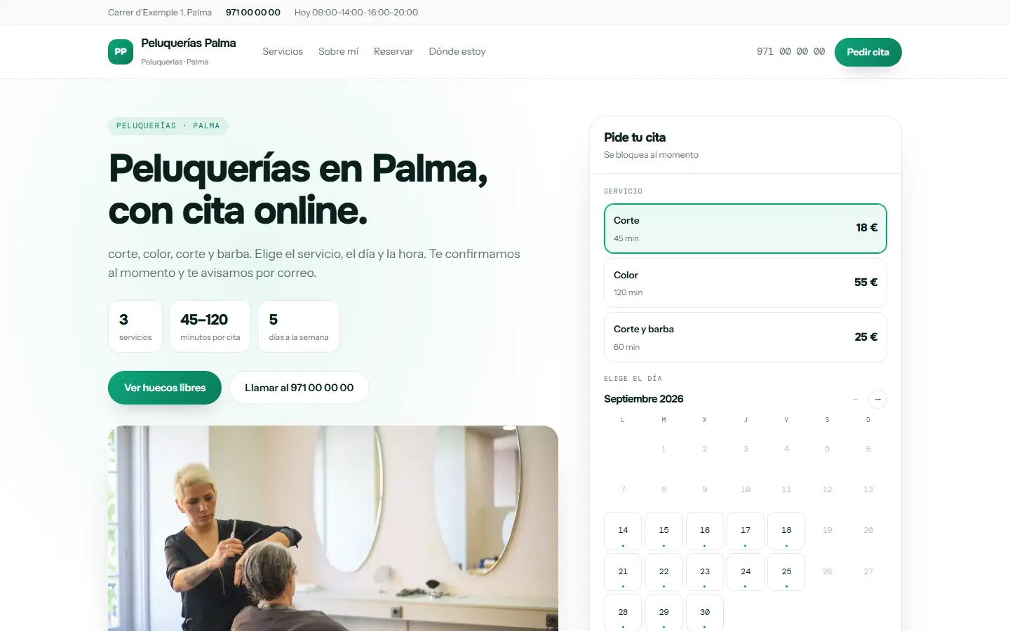 Web de ejemplo para peluquerías vista en un ordenador
