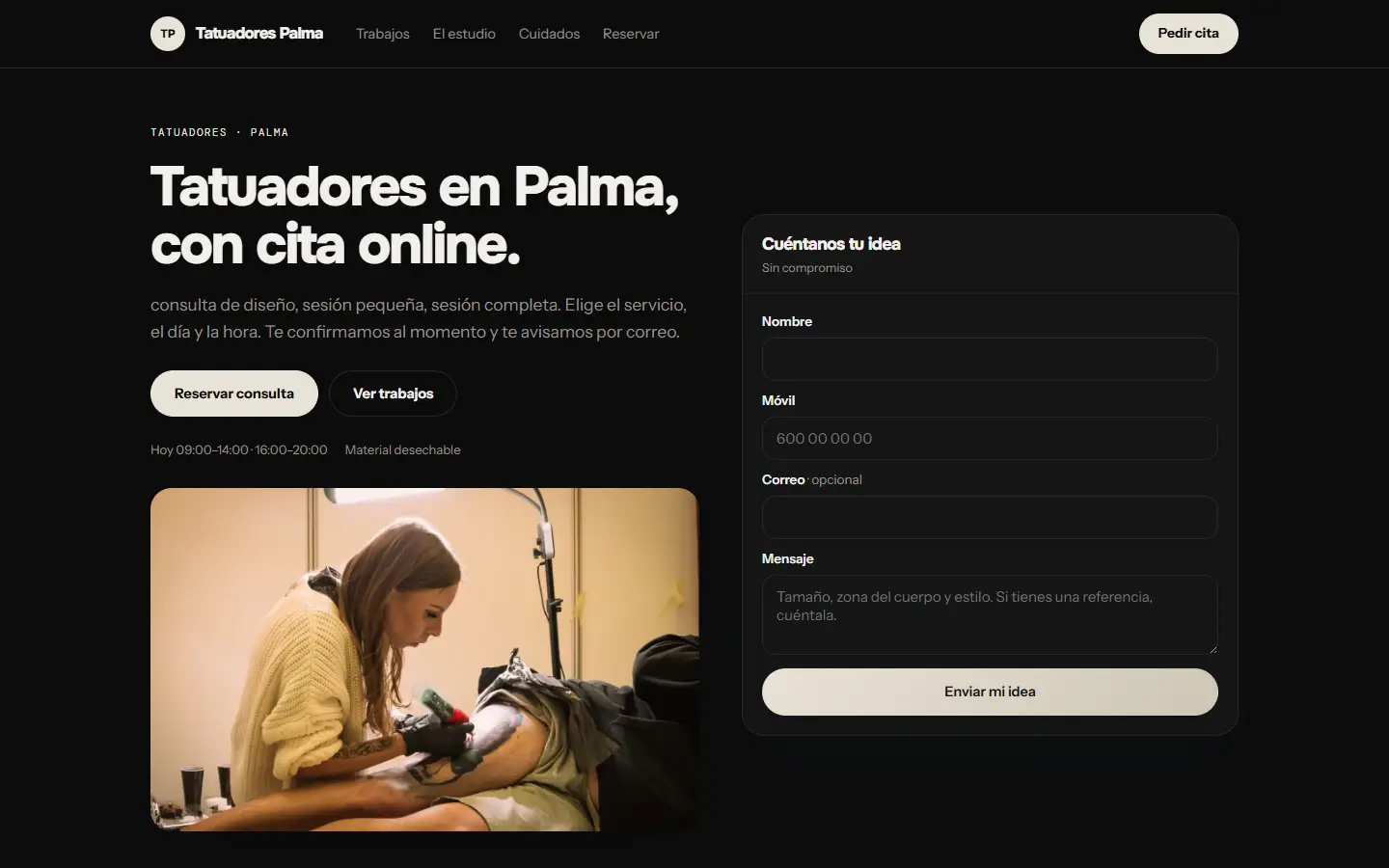 Ejemplo de web de un salón, con sus servicios, sus precios y la reserva online