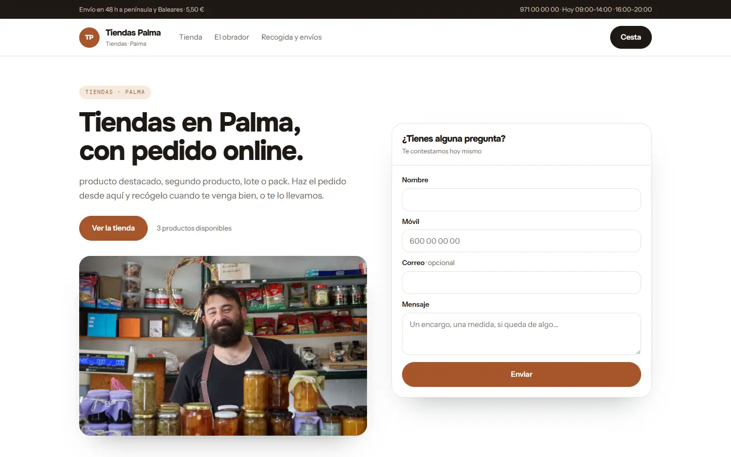 Web de ejemplo para tiendas vista en un ordenador