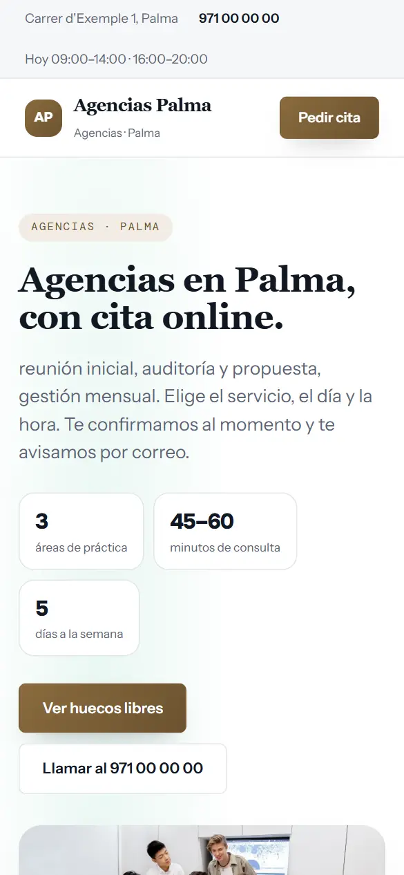 Web de ejemplo para agencias vista en el móvil