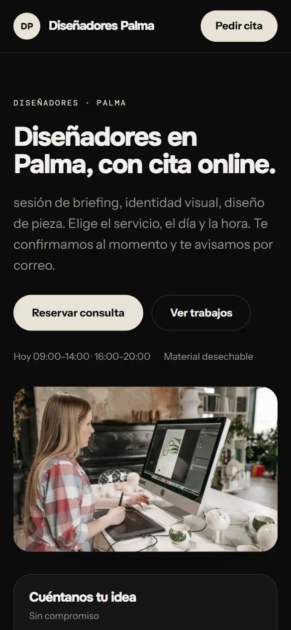 Web de ejemplo para editores de vídeo vista en el móvil