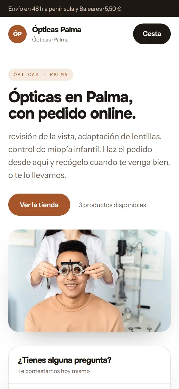 Web de ejemplo para ópticas vista en el móvil