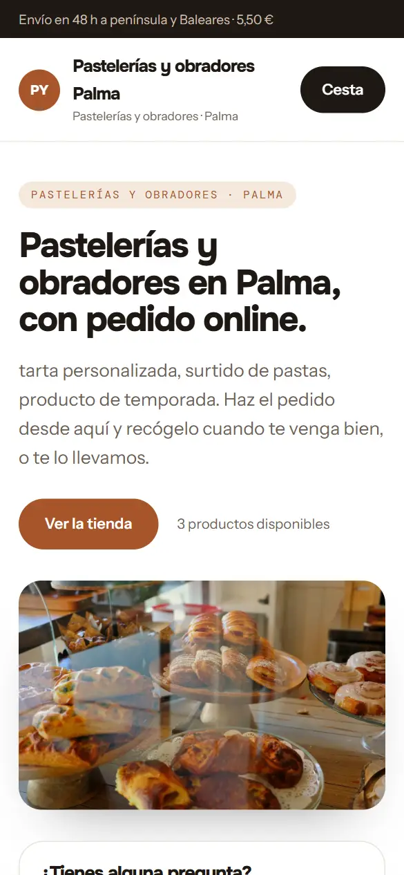 Web de ejemplo para pastelerías y obradores vista en el móvil