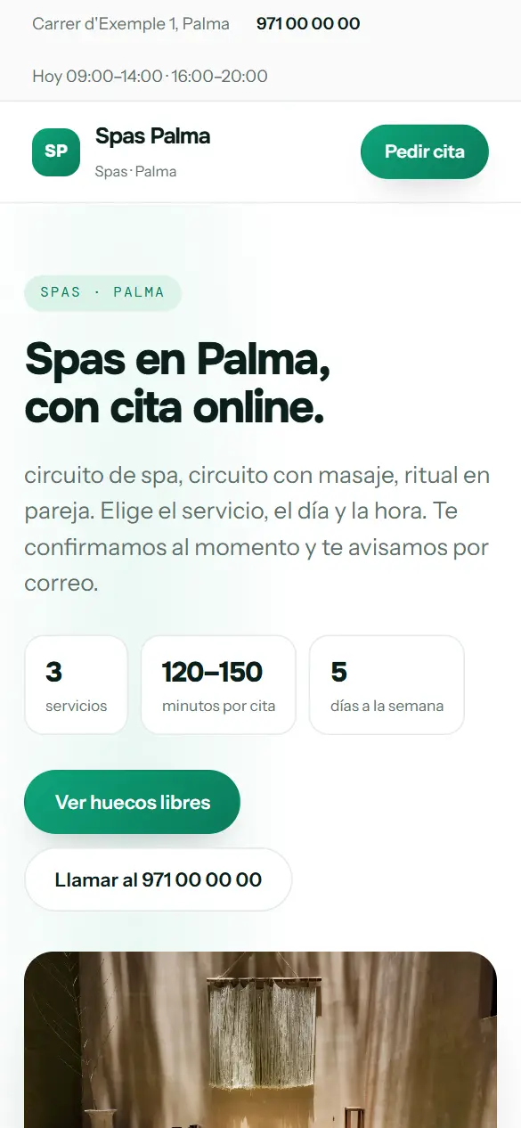 Web de ejemplo para spas vista en el móvil