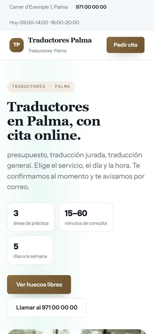 Web de ejemplo para traductores vista en el móvil